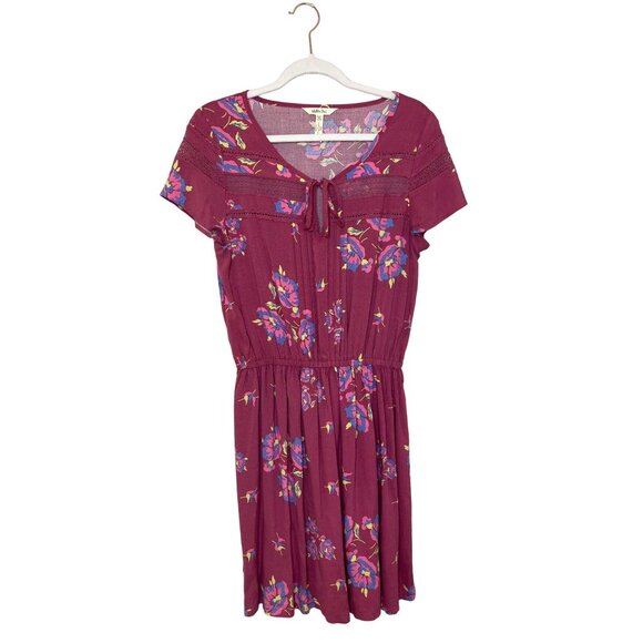 Matilda Jane Art Class Floral Keyhole Tie Dress Size Medium Short Sleeve Pink - Picture 2 of 7